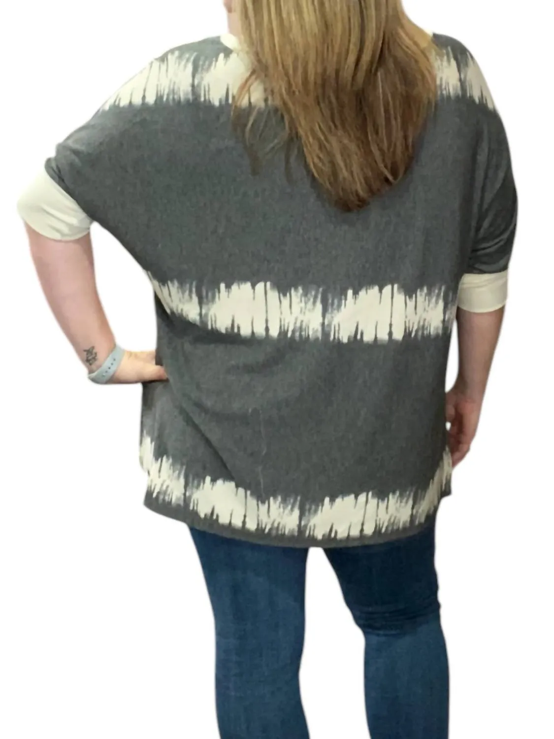 Elbow Sleeves Sweater In Grey/ivory