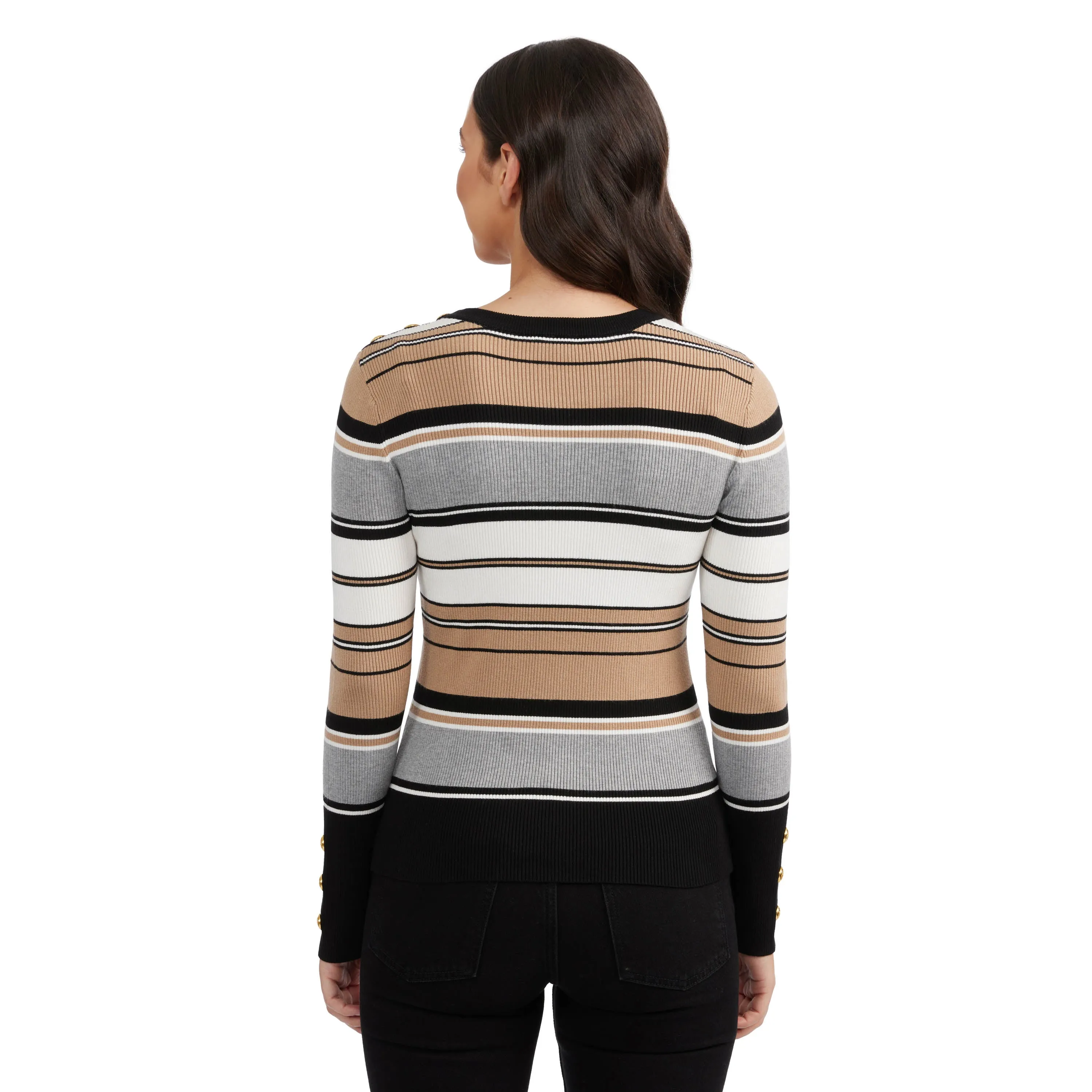 Ellen Tracy Women's Crew Neck Rib Sweater with Button Detail