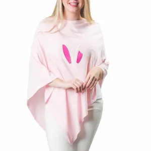 Embroidered Bunny Ears Knit Poncho In Pink