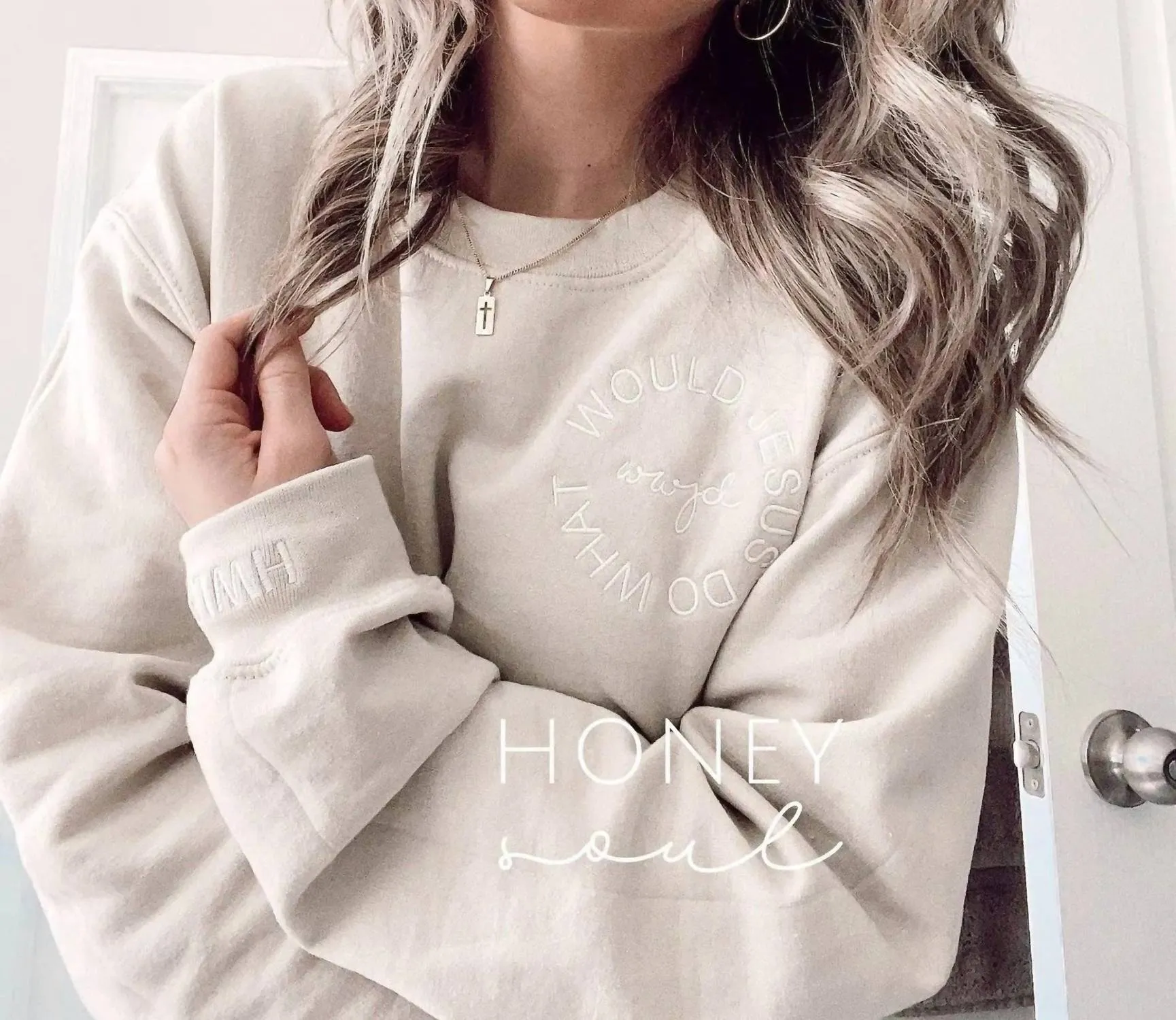 Embroidered Circular Wwjd Logo Sweatshirt In Sand