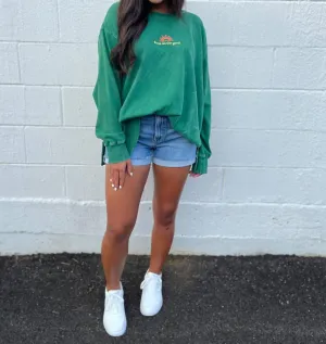 Enjoy The Now Mineral Wash Pullover In Forest Green