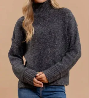 Exposed Seam Turtleneck Sweater In Charcoal