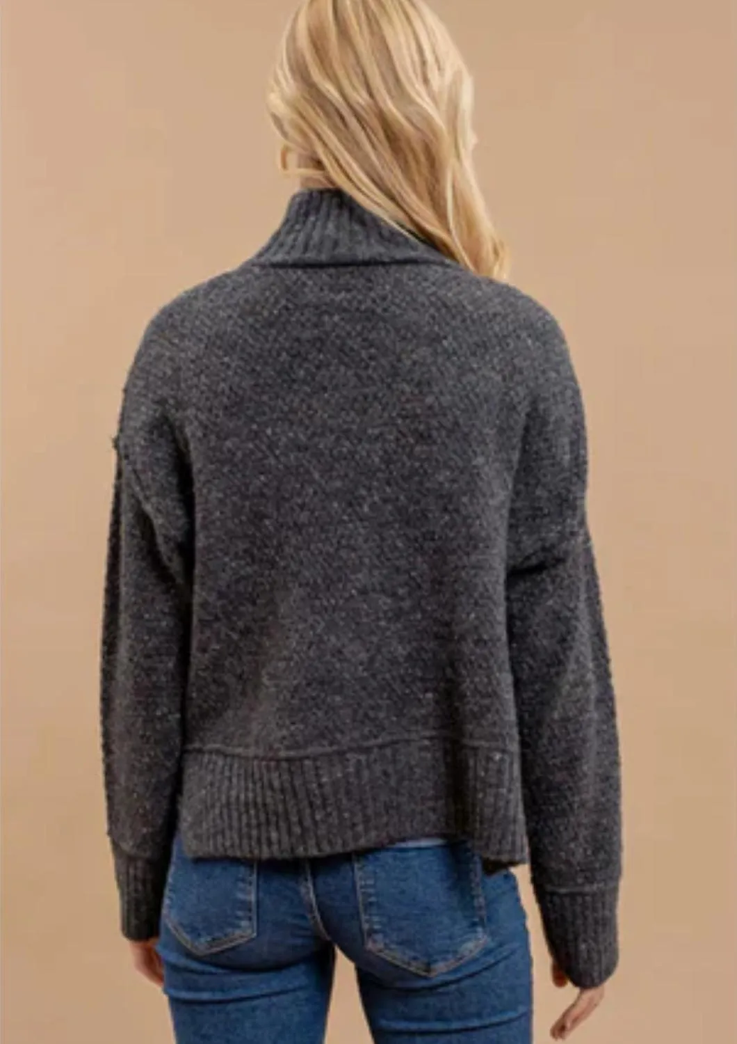 Exposed Seam Turtleneck Sweater In Charcoal
