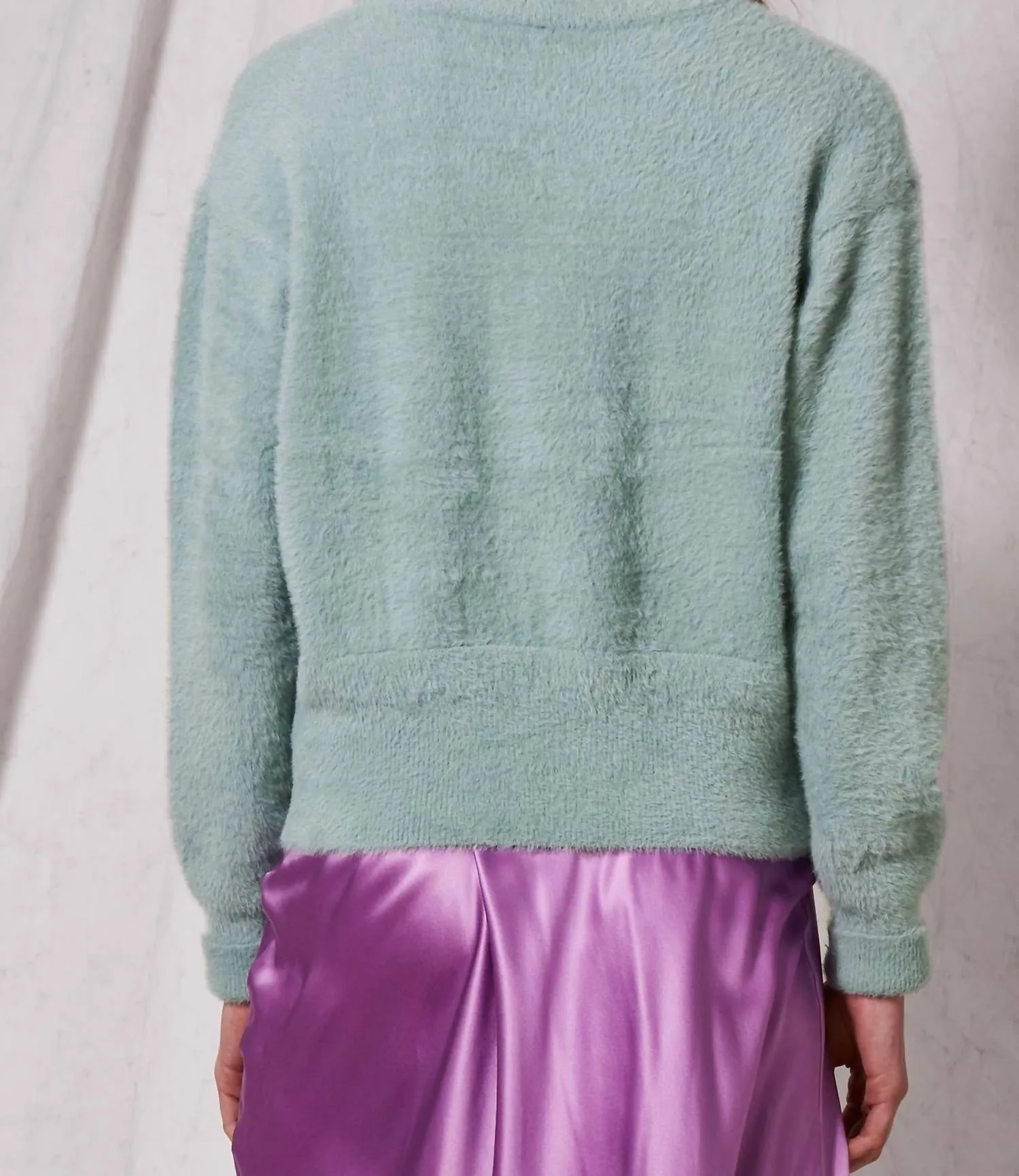 Eyelash Knitted Fuzzy Sweater In Blue