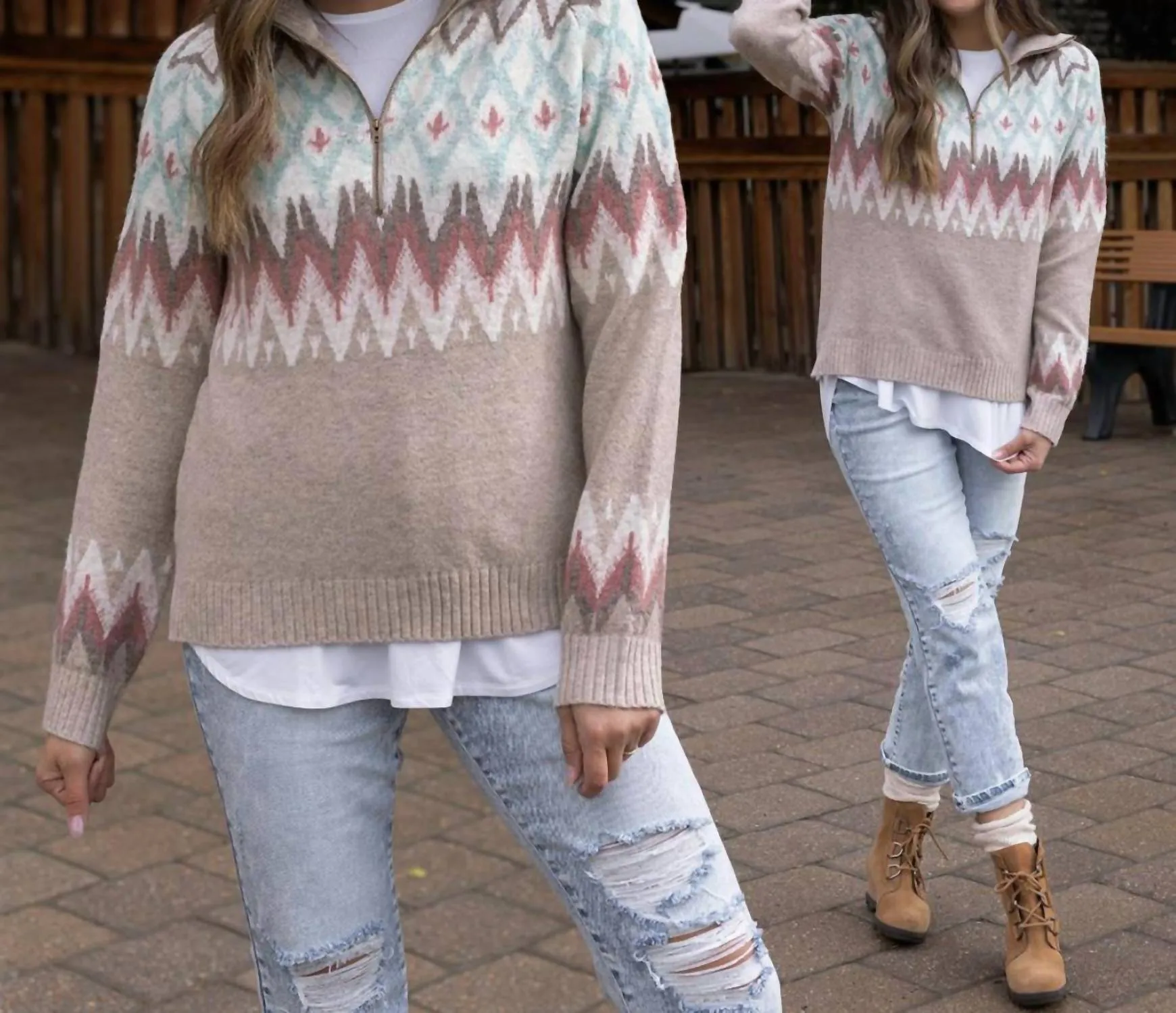 Fair Isle 1/4 Zip Sweater In Multi