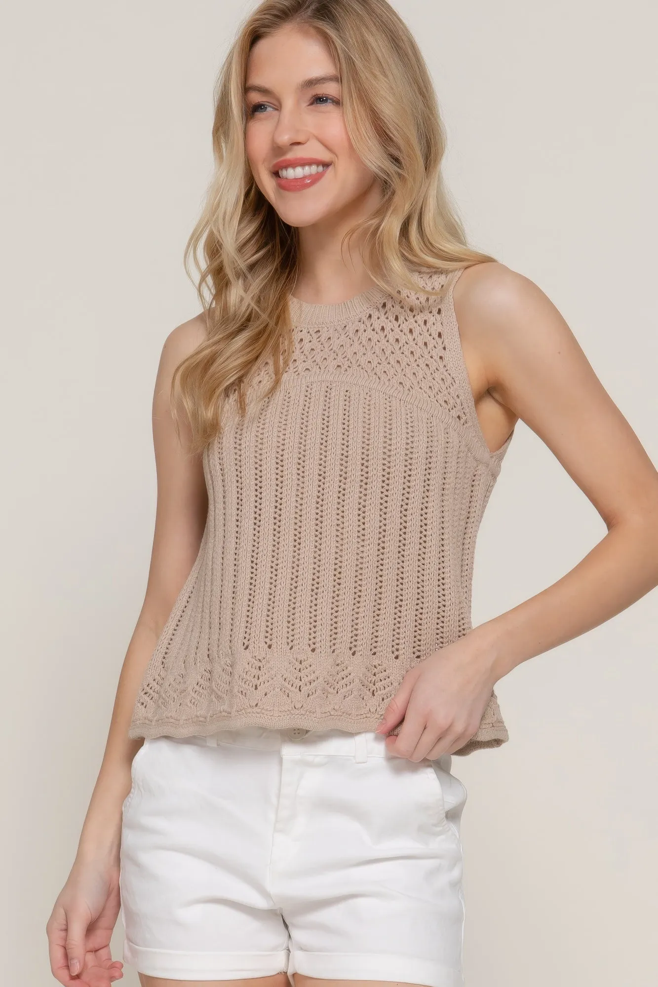 FASHNZFAB Women's Sleeveless Crochet Spring Sweater
