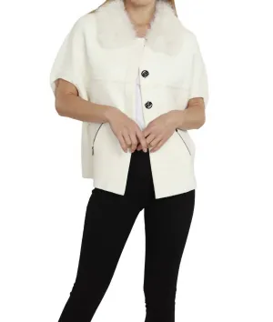 Faux Fur Trim Cardigan In Ivory