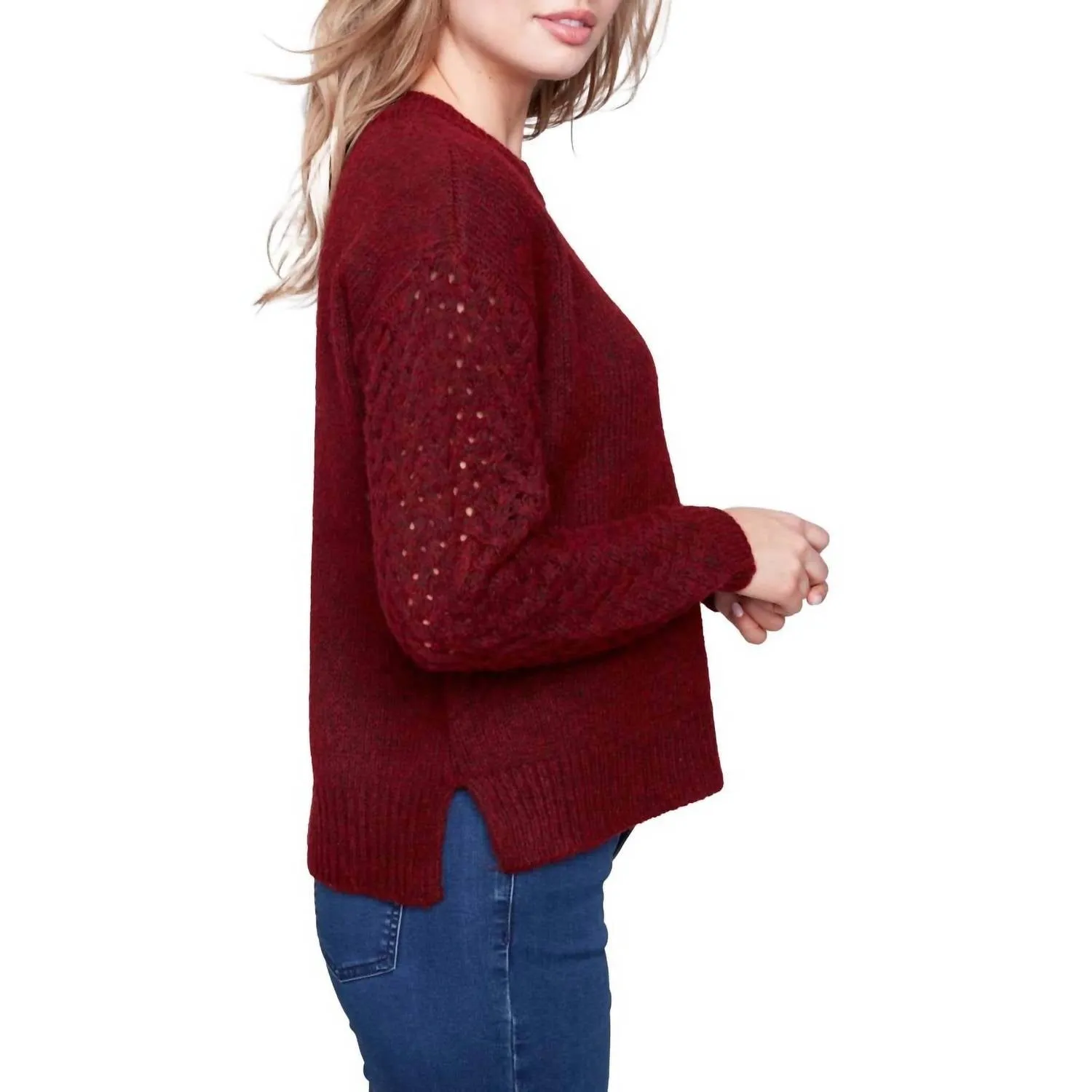 Fishnet Pullover Sweater In Cabernet