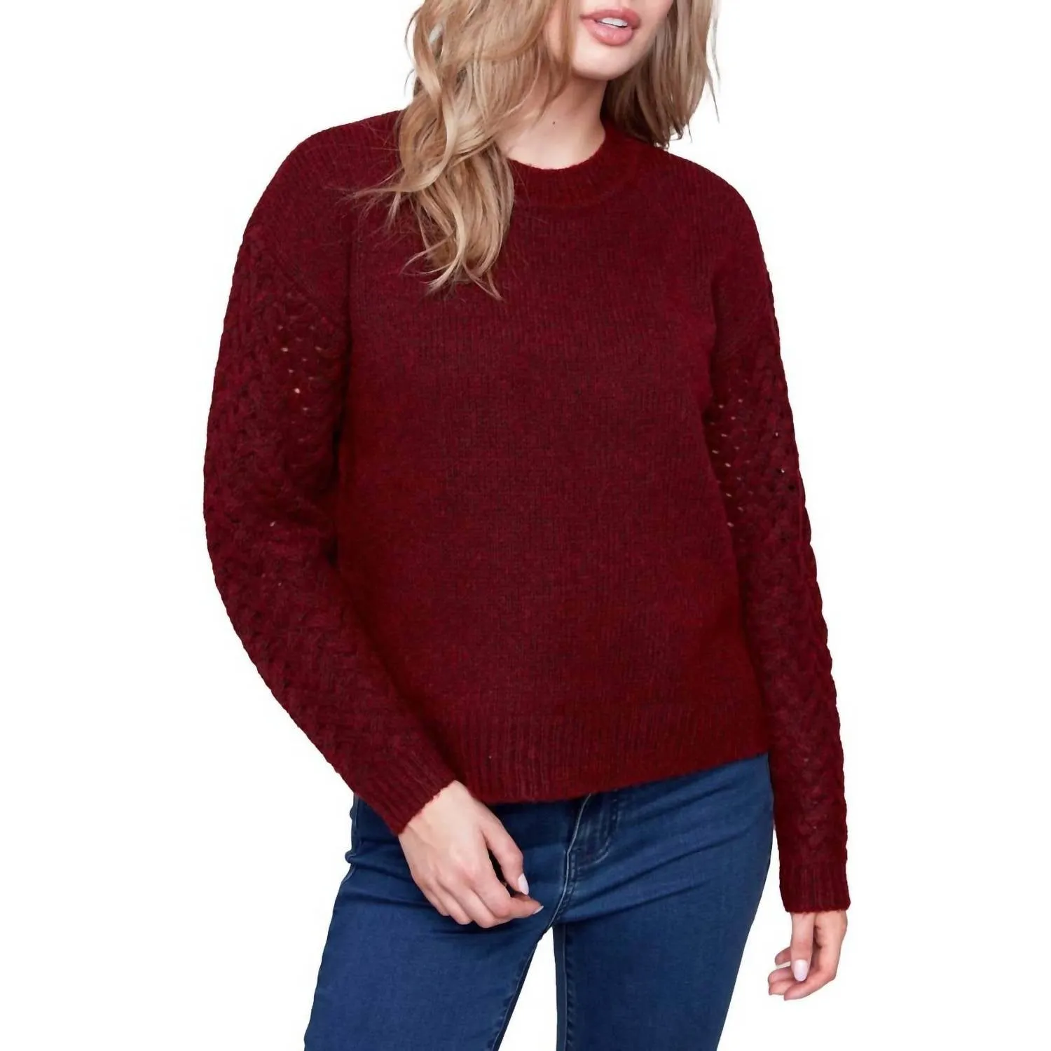 Fishnet Pullover Sweater In Cabernet