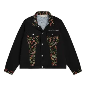 Floral Jacquard Canvas Harrington Jacket 'Black'