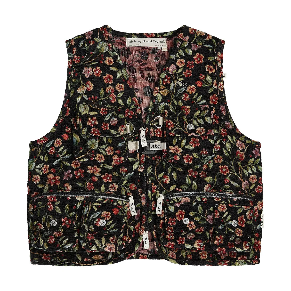 Floral Jacquard Cargo Vest 'Black'