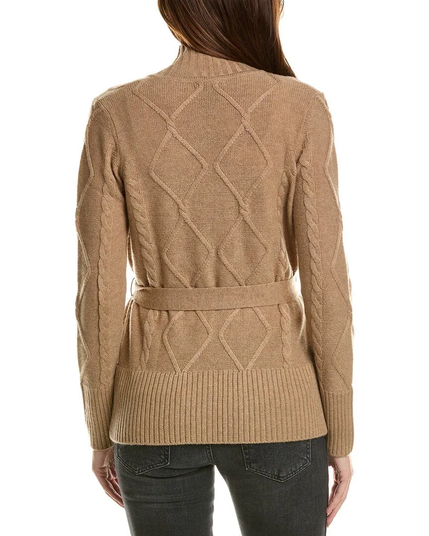 Forte Cashmere Belted Cable Wool & Cashmere-Blend Cardigan