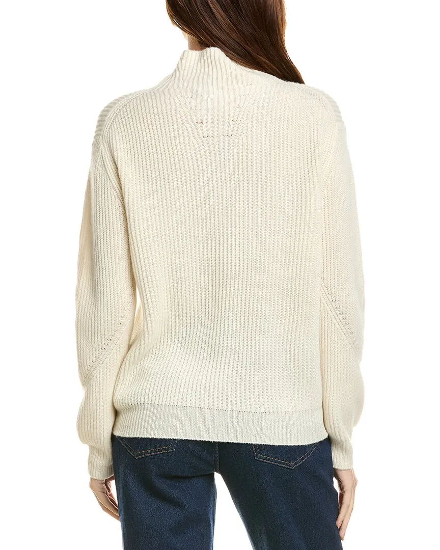 Forte Cashmere Fashioned Rib Funnel Neck Wool & Cashmere-Blend Sweater