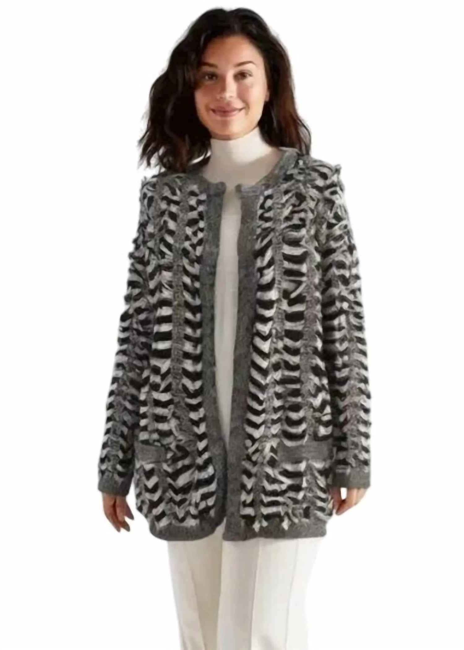 Fringe Cardigan Sweater In Black, White