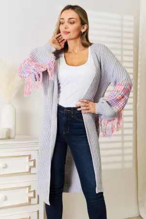 Fringe Sleeve Dropped Shoulder Cardigan