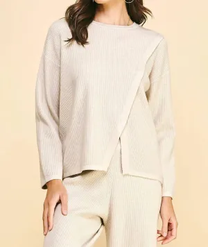 Front Slit Pullover Sweater In Oatmeal