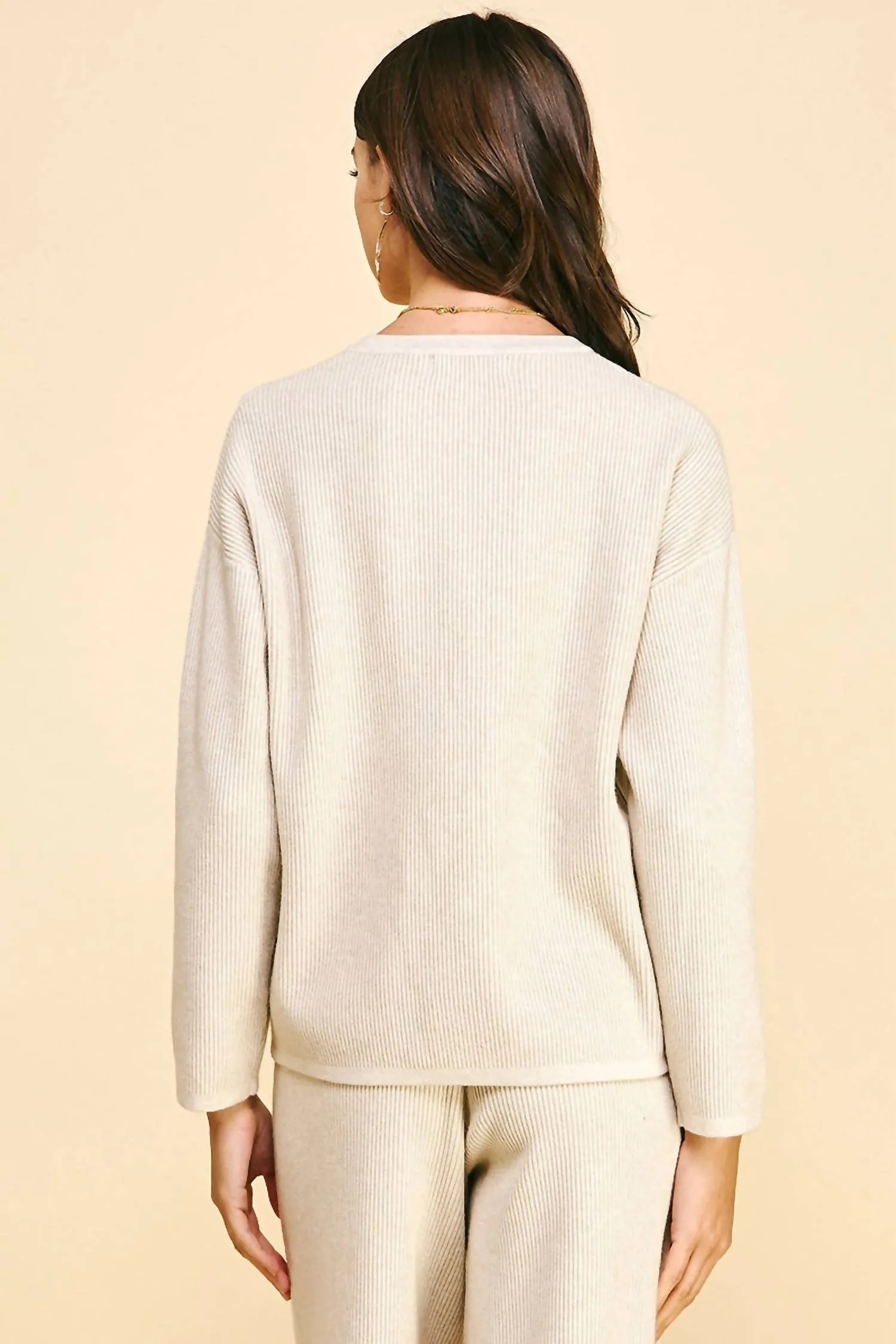 Front Slit Pullover Sweater In Oatmeal