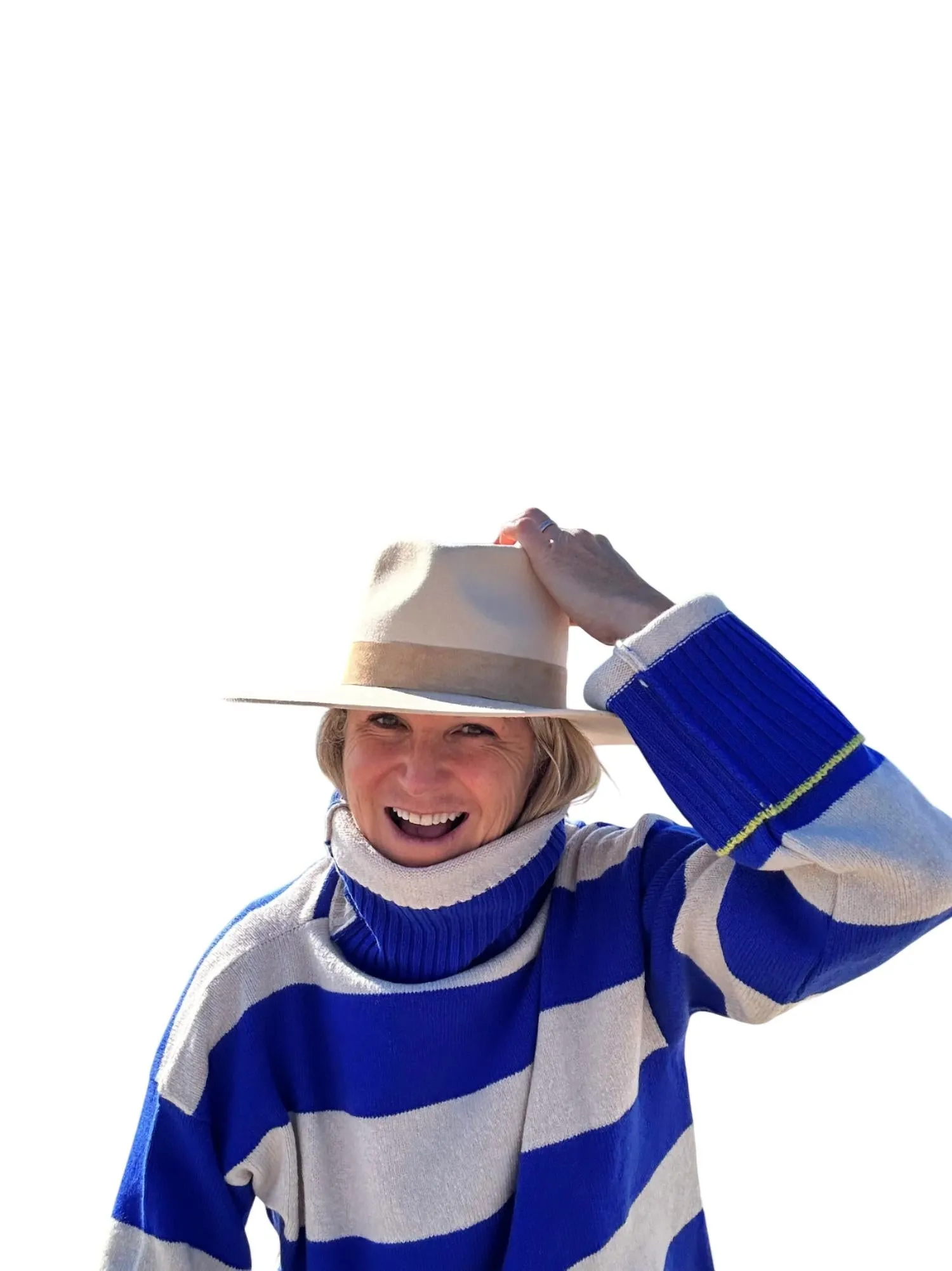 Funnel Neck Sweater In Blue & Cream