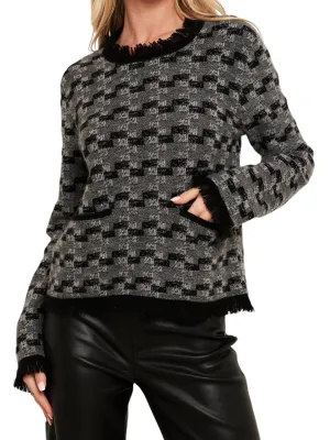 Gabriella Stitch Round Neck Sweater In Black/grey