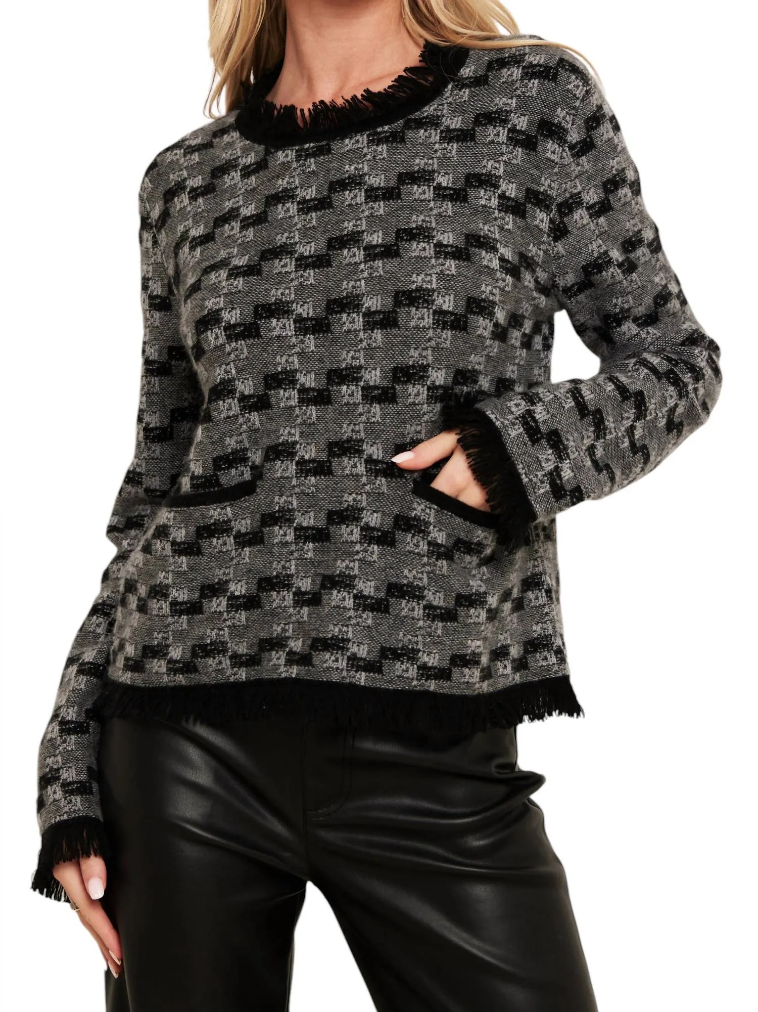 Gabriella Stitch Round Neck Sweater In Black/grey