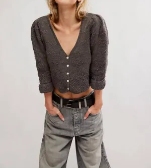 Geo Floral Cardigan In Charcoal Grey