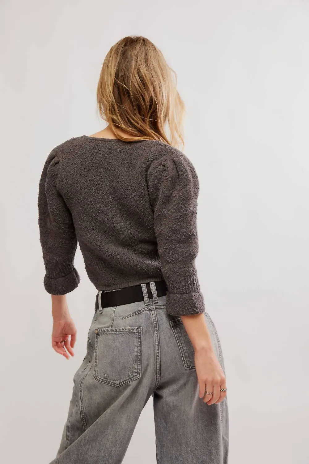 Geo Floral Cardigan In Charcoal Grey