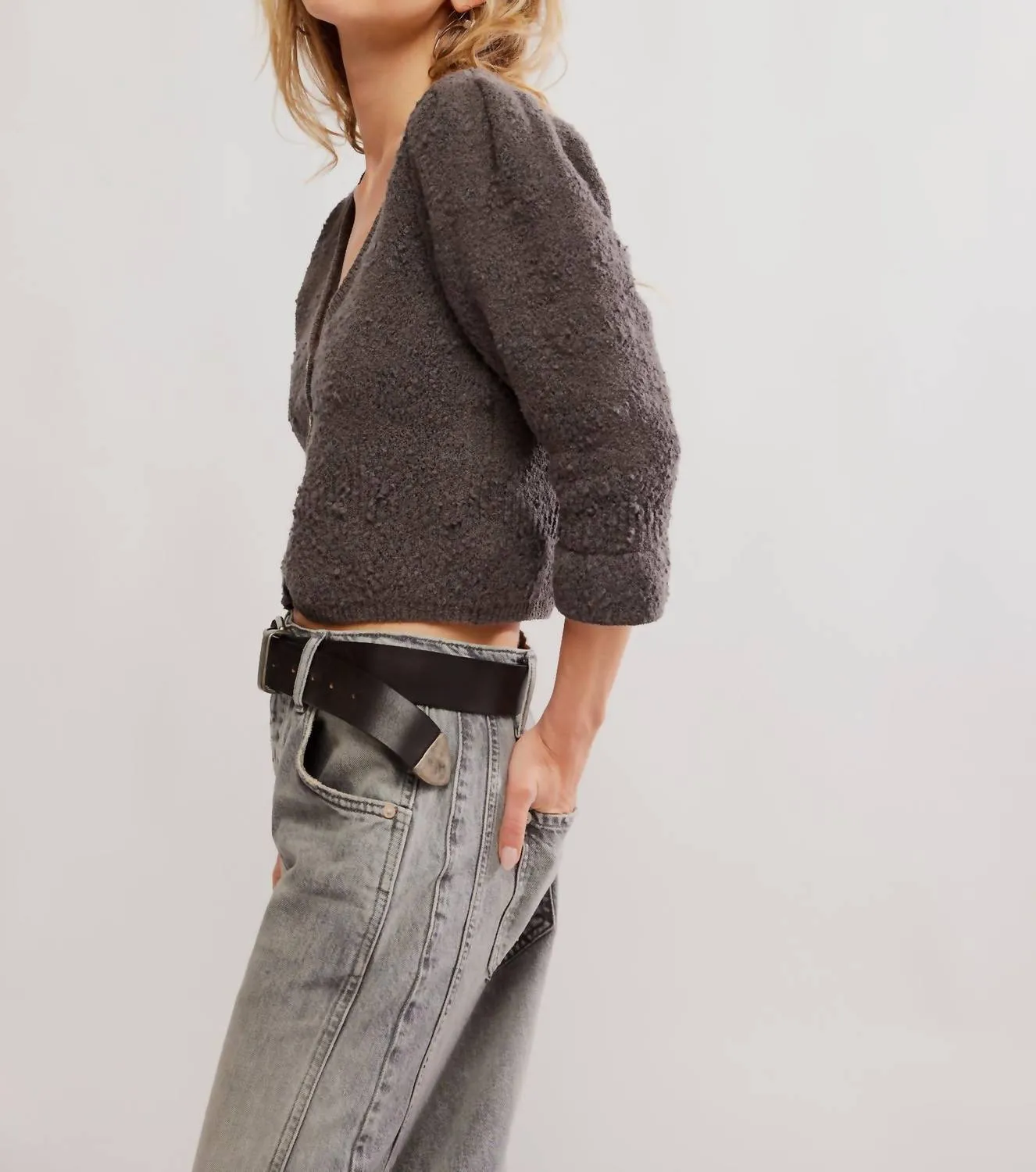Geo Floral Cardigan In Charcoal Grey