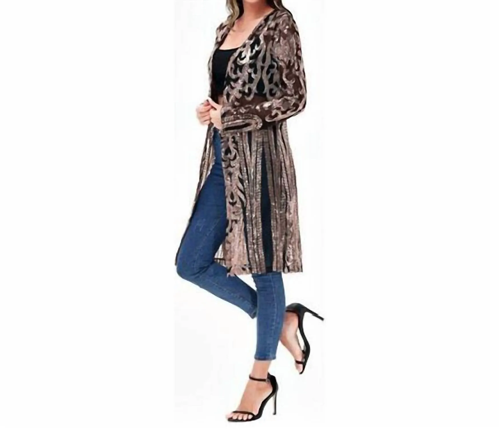 Glamorous Sequined Mesh Cardigan In Black Gold