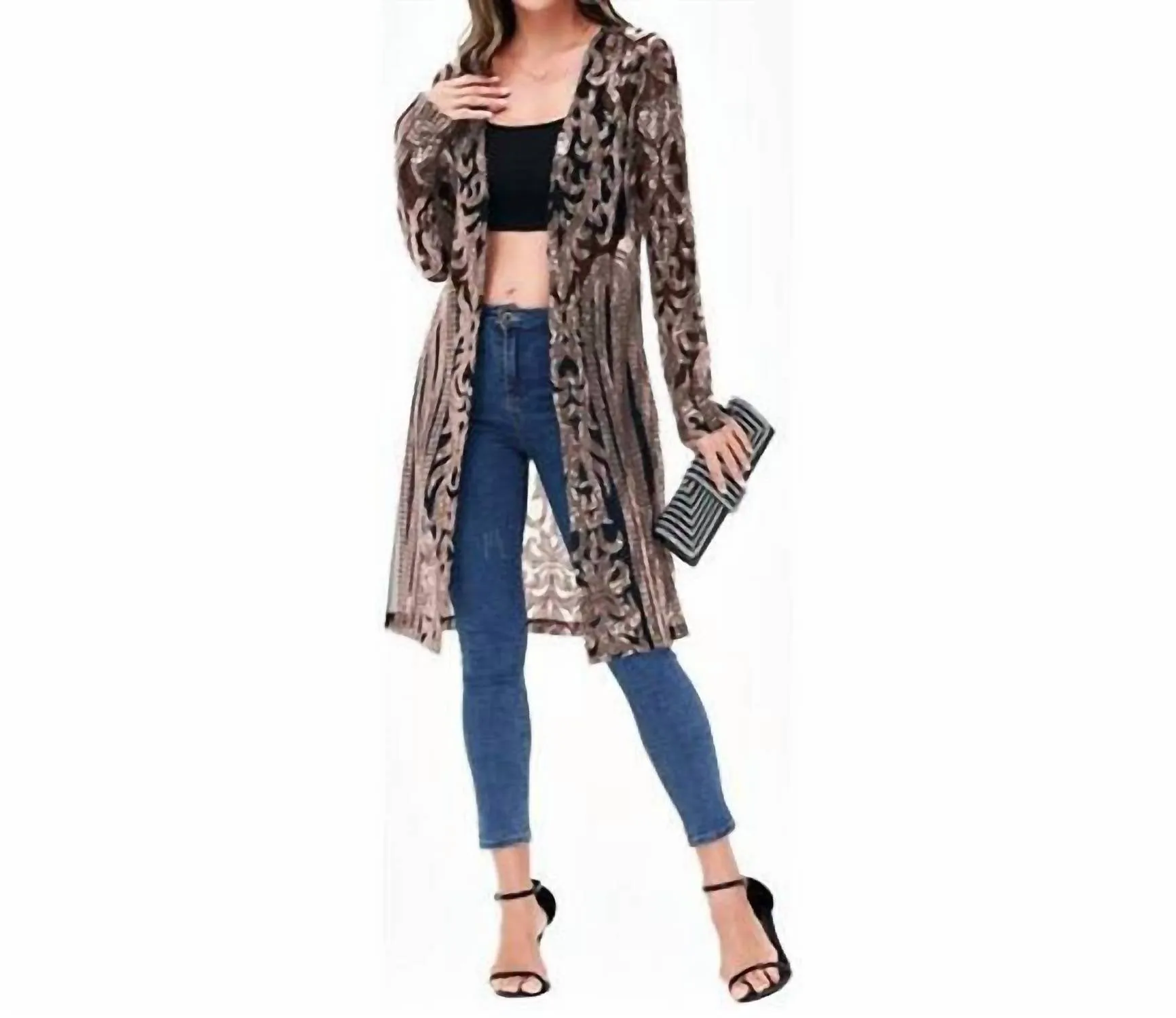 Glamorous Sequined Mesh Cardigan In Black Gold