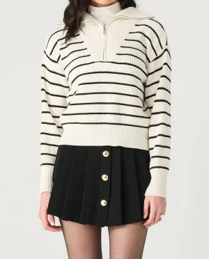 Half Zip Stripe Sweater In Black/white