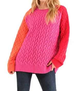 Here We Go Again Sweater In Pink Multi