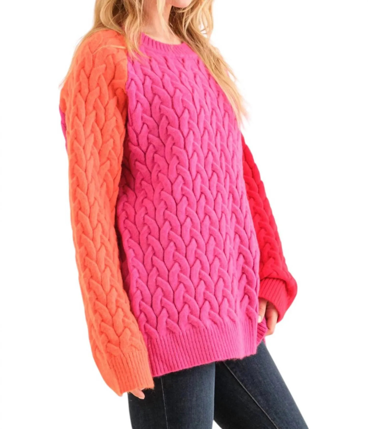 Here We Go Again Sweater In Pink Multi