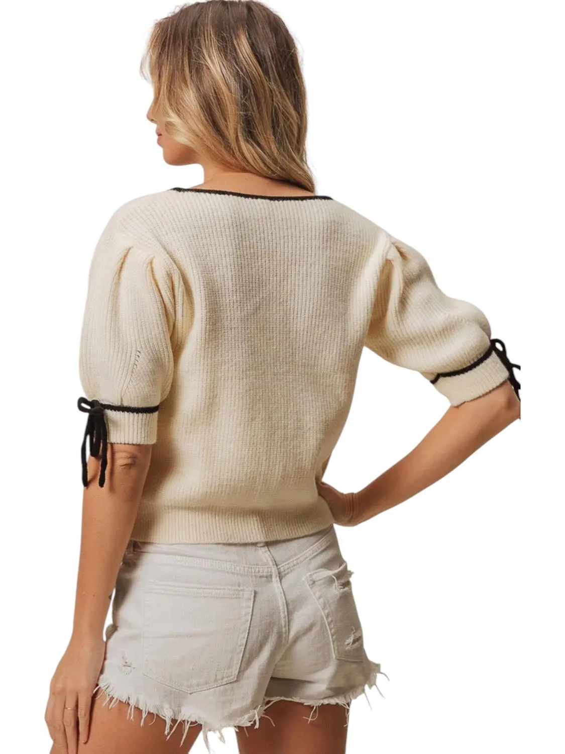 Holly Puff Sleeve Sweater In Beige