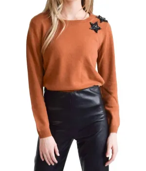 Jewel Neck Sweater In Burnt Sienna