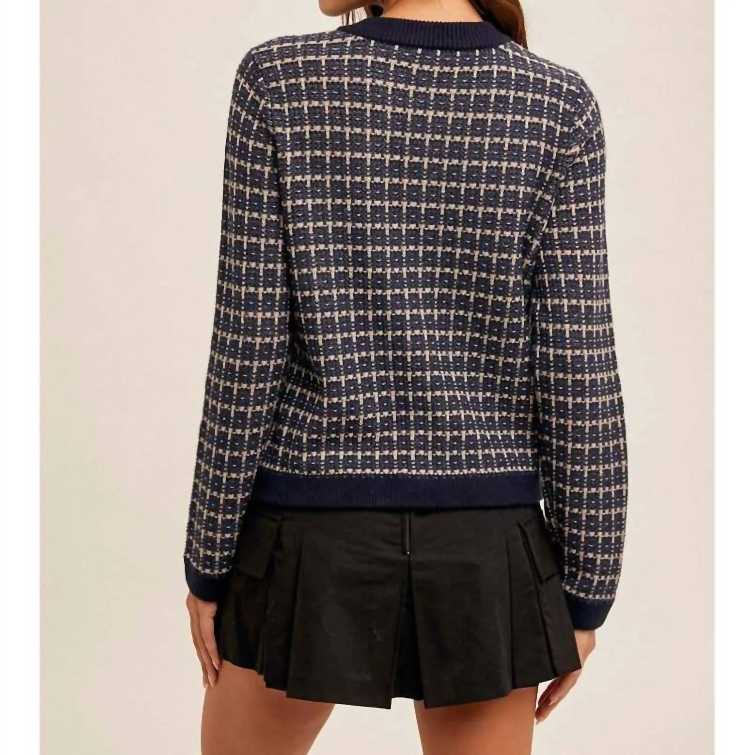 Juno Tweed Sweater Cardigan In Navy