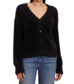 Kelsey Feather Yarn Cardigan In Black