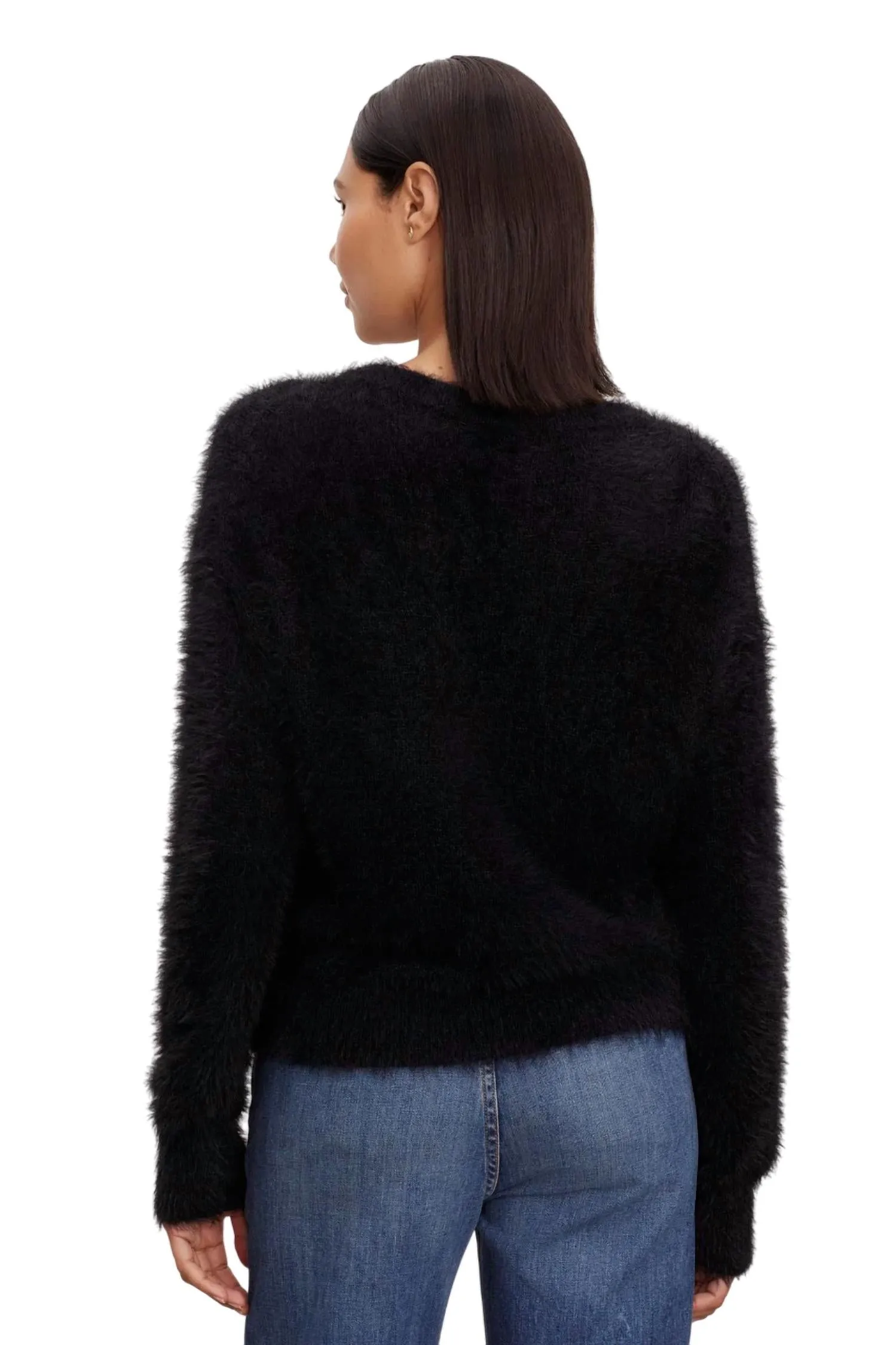 Kelsey Feather Yarn Cardigan In Black