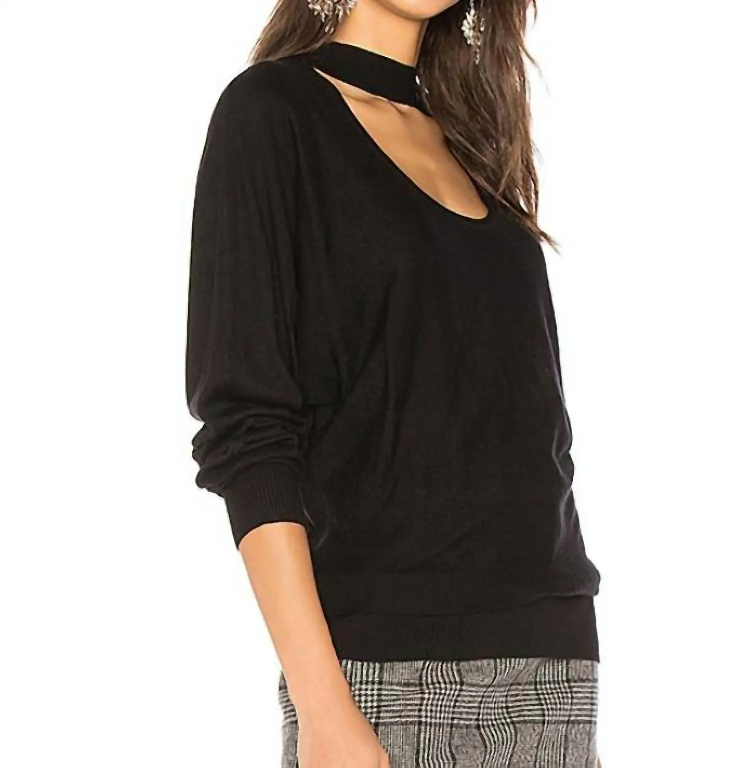 Kenton Two Way Knit Top Long Sleeve Sweater In Black