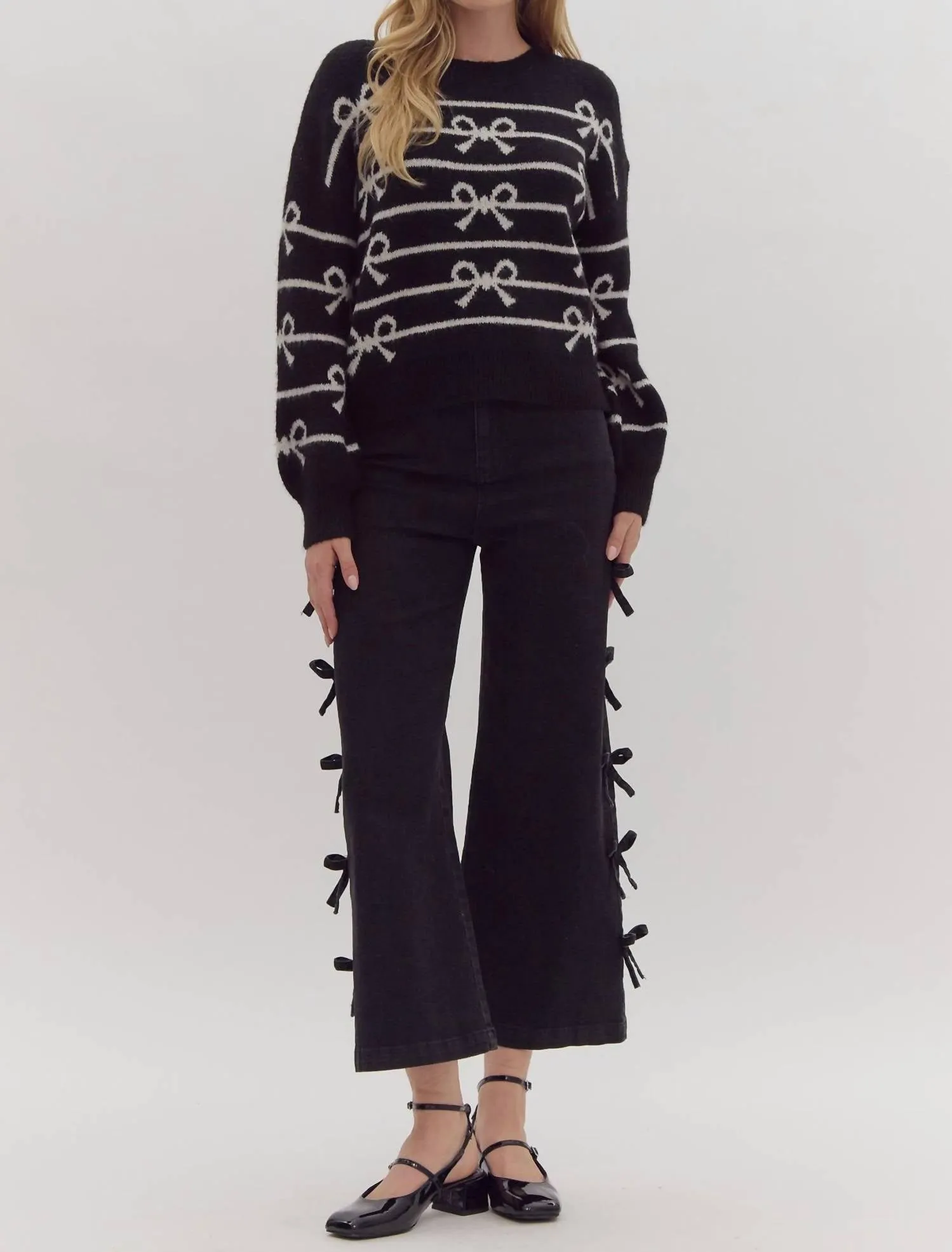 Knit Bow Sweater In Black