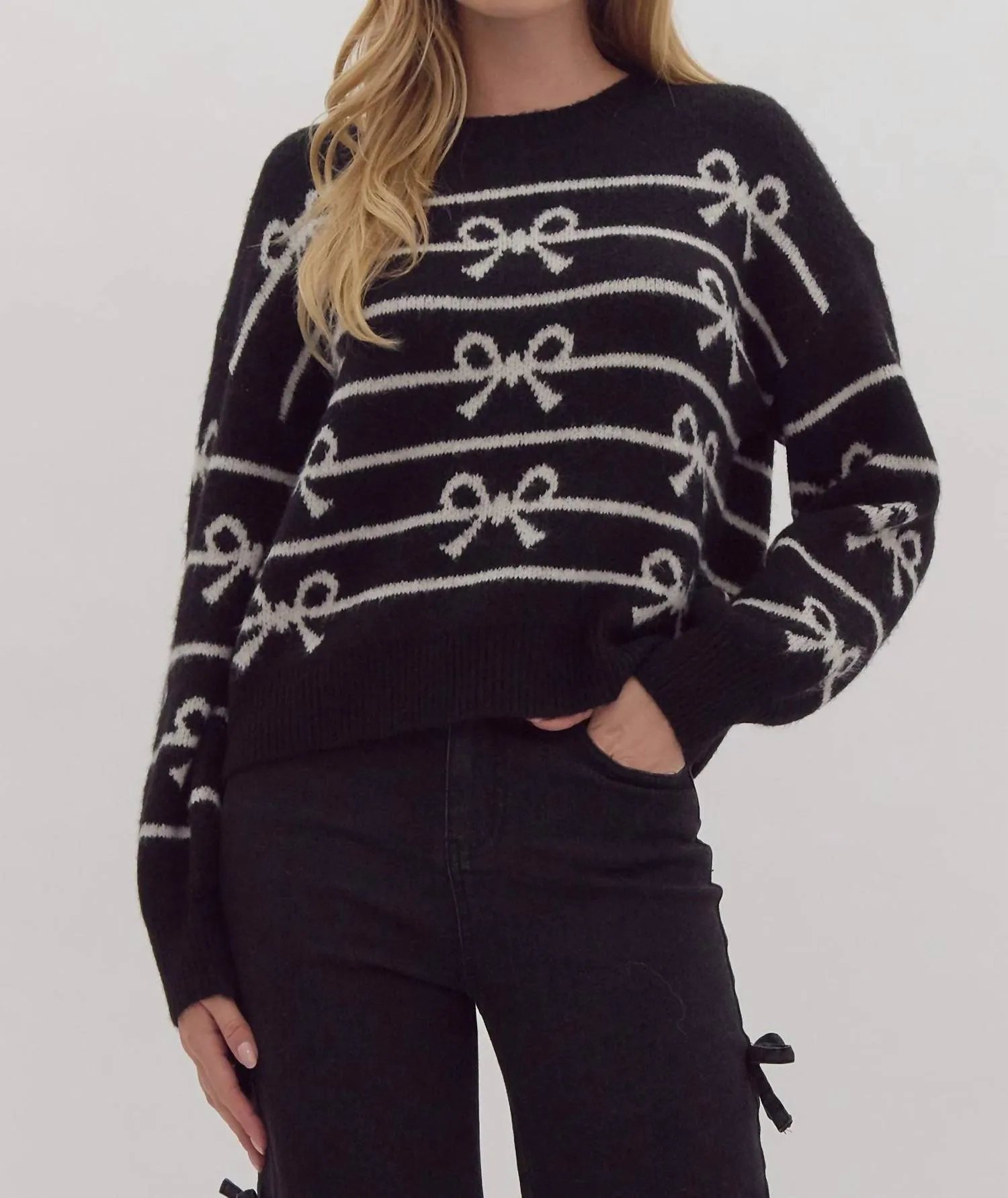 Knit Bow Sweater In Black