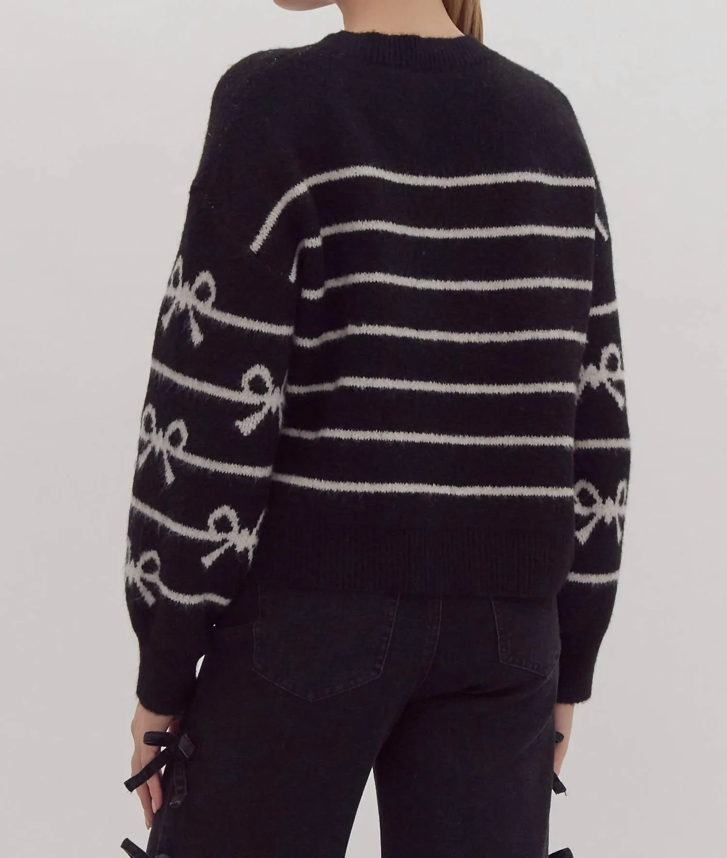 Knit Bow Sweater In Black