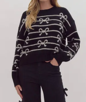 Knit Bow Sweater In Black