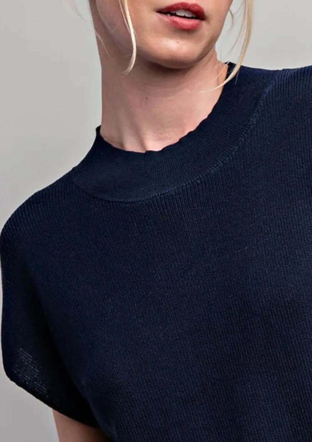 Knit Mock Neck Sweater In Navy