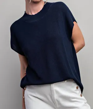 Knit Mock Neck Sweater In Navy
