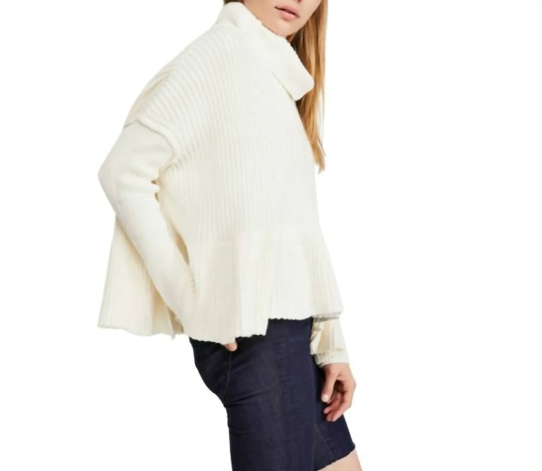 Layer Cake Trapeze Turtleneck Oversize Rib Sweater In Coconut White