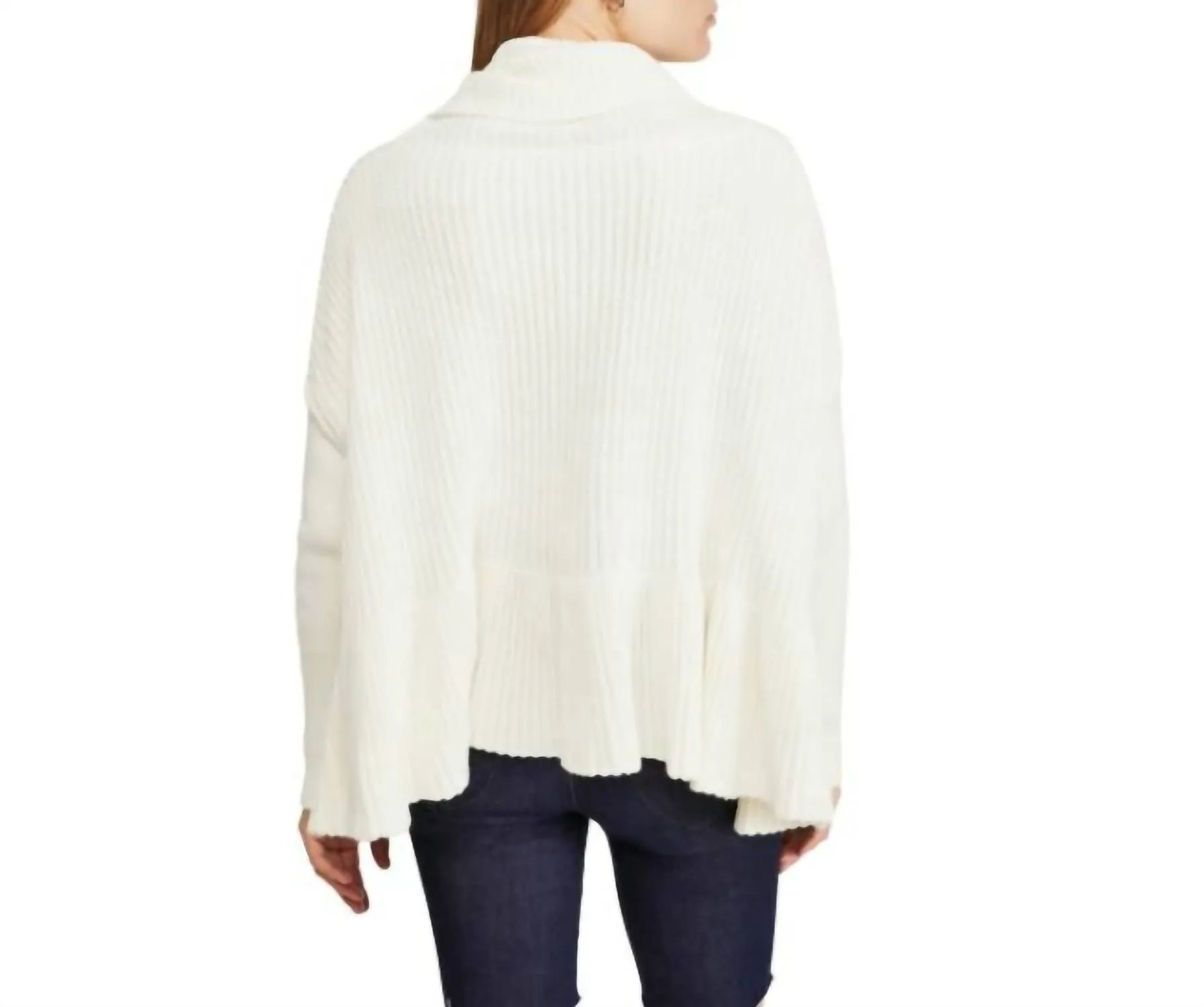 Layer Cake Trapeze Turtleneck Oversize Rib Sweater In Coconut White