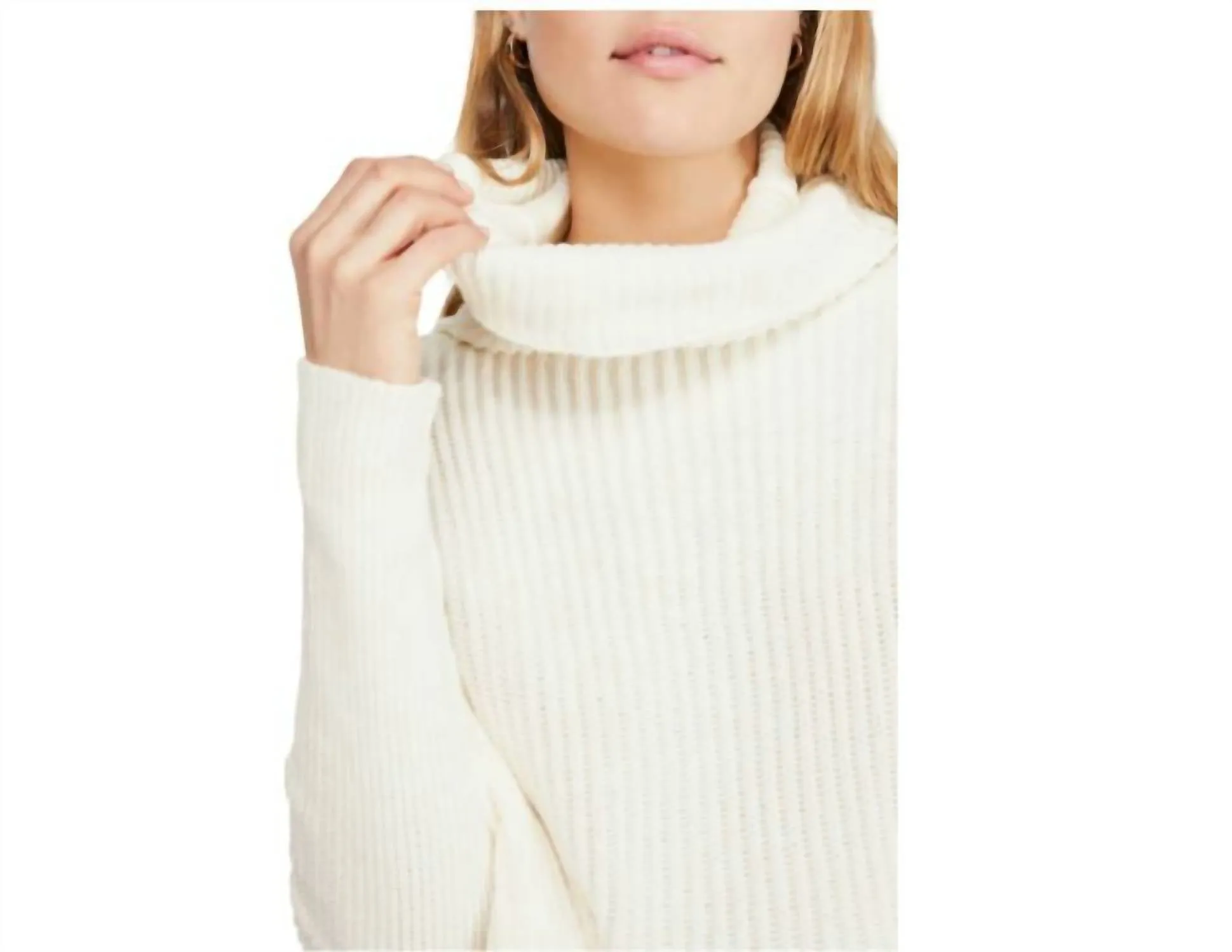 Layer Cake Trapeze Turtleneck Oversize Rib Sweater In Coconut White