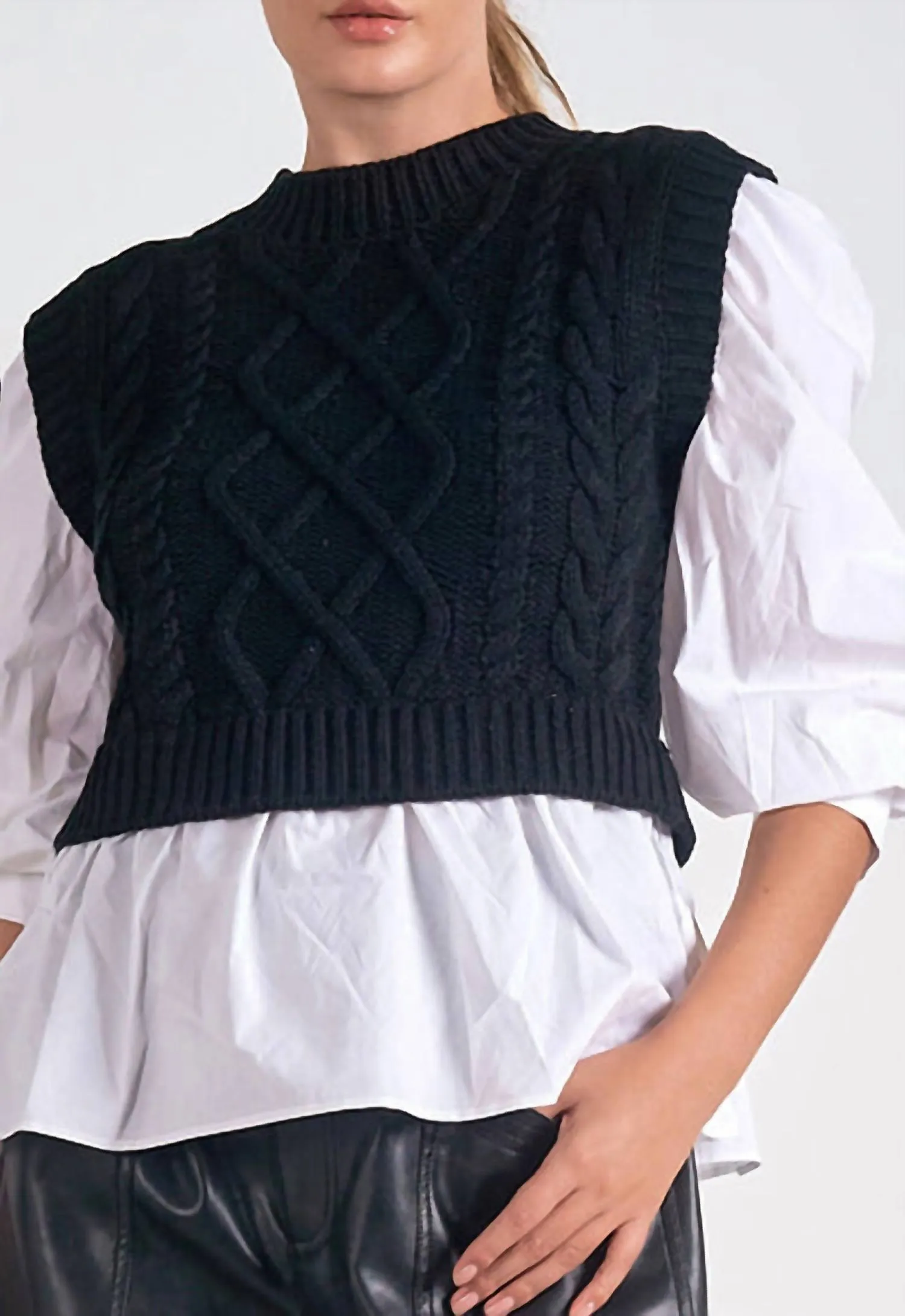 Layered Sweater Vest In Black