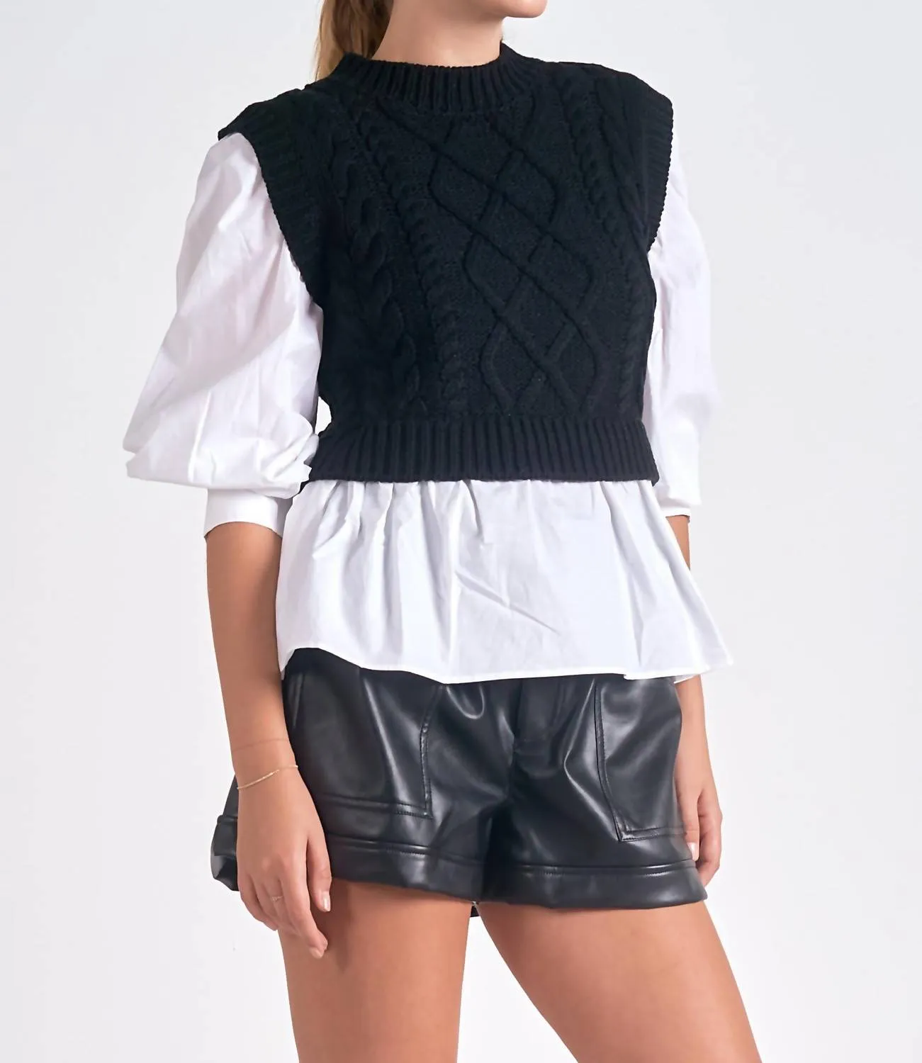 Layered Sweater Vest In Black
