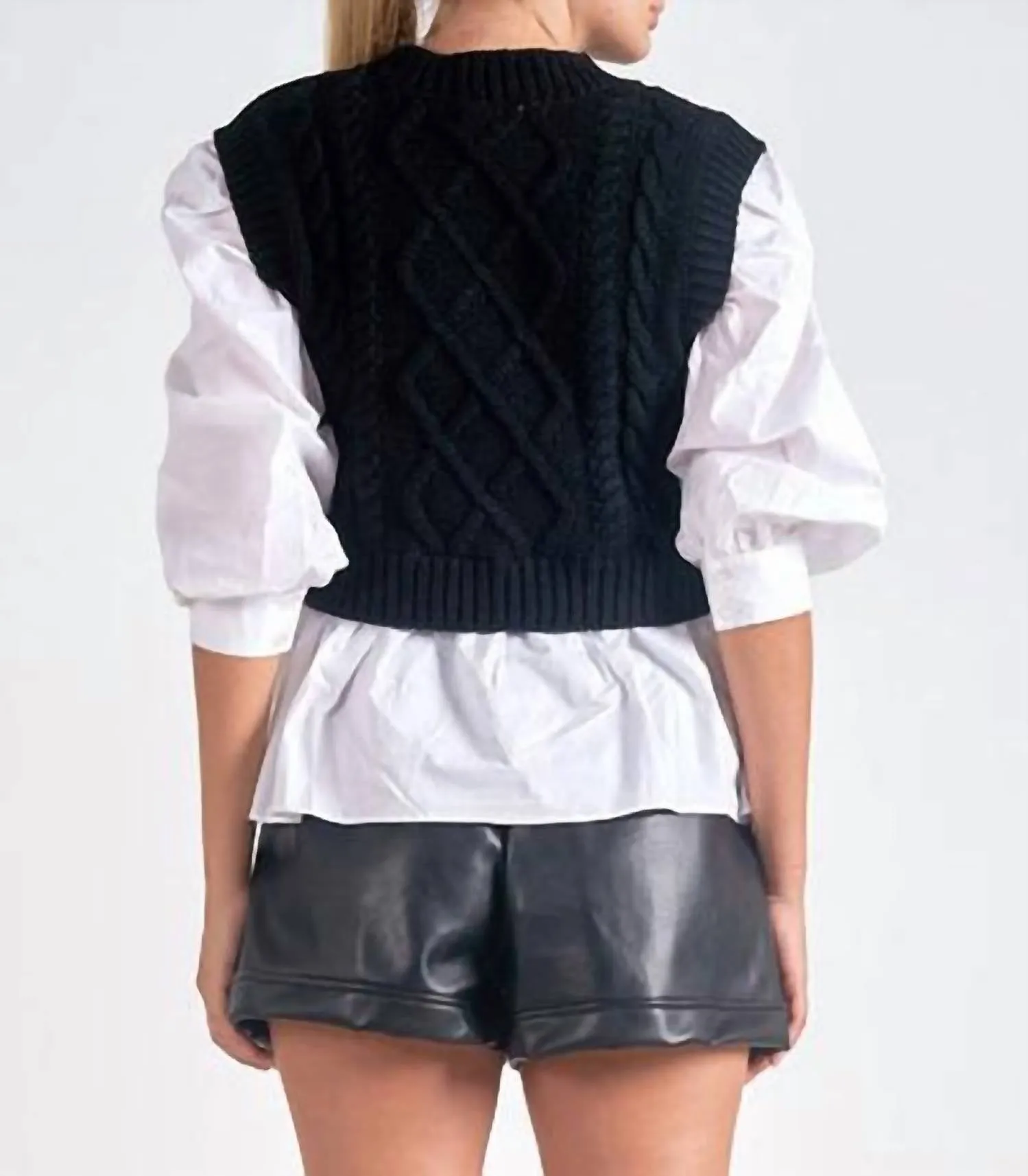 Layered Sweater Vest In Black